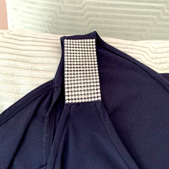 Plus size, formal, elegant, evening wear Navy dress with Crystal straps. Size 3X - Picture 4 of 14